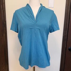 J. Jill Teal Super Soft Pleated V-Neck Short Sleeve Top